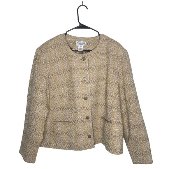 Pendleton Wool Jacket 22W Neutral Geometric Tweed Quiet Luxury Preppy Classic - Picture 1 of 7